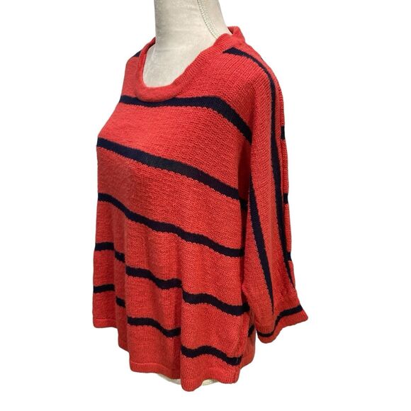 Soft Surroundings Orange Rust Blac Striped Sweater 1X Cotton Knit 3/4 Sleeve - Picture 2 of 8